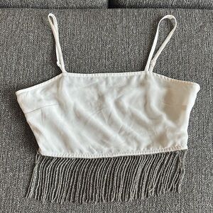 Nasty Gal White Fringe Crop Top